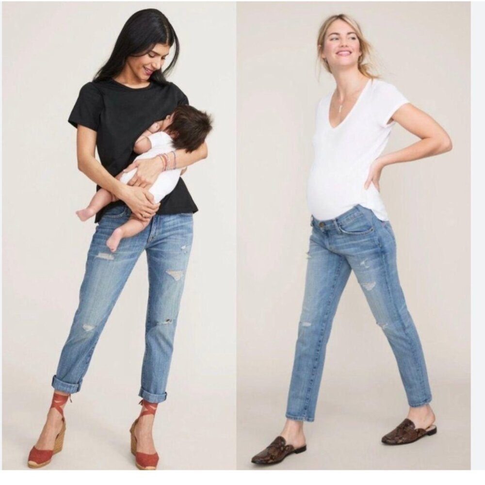NWT CURRENT ELLIOTT Hatch Maternity Boyfriend Distressed Denim Jeans Size 25